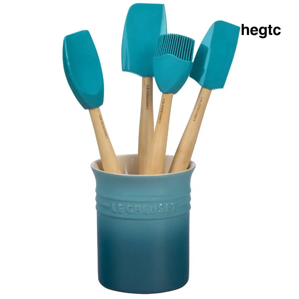 Le Creuset Craft Series 5-Piece Utensil Set with Crock - Caribbean - Cooking and Serving Utensils