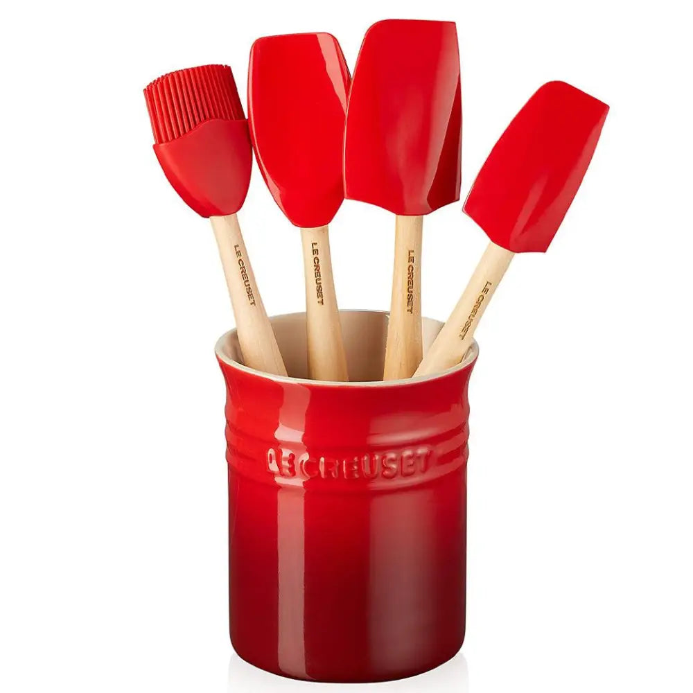Le Creuset Craft Series 5-Piece Utensil Set with Crock - Cerise - Cooking and Serving Utensils