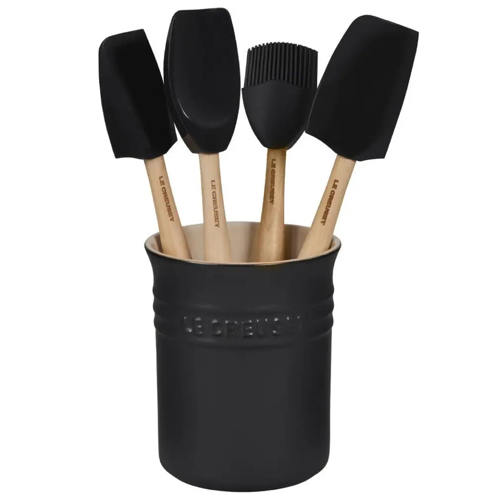 Le Creuset Craft Series 5-Piece Utensil Set with Crock - Licorice - Cooking and Serving Utensils