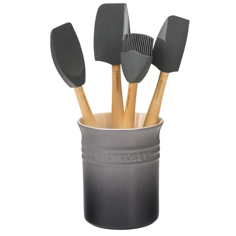 Le Creuset Craft Series 5-Piece Utensil Set with Crock - Oyster - Cooking and Serving Utensils