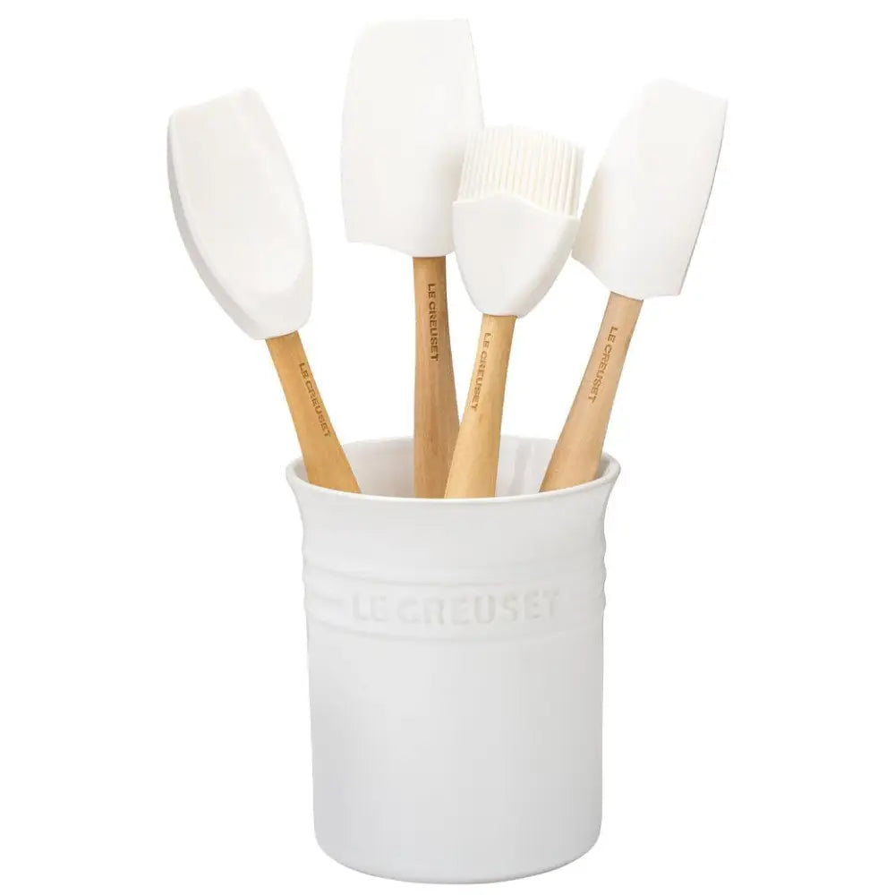 Le Creuset Craft Series 5-Piece Utensil Set with Crock - White - Cooking and Serving Utensils