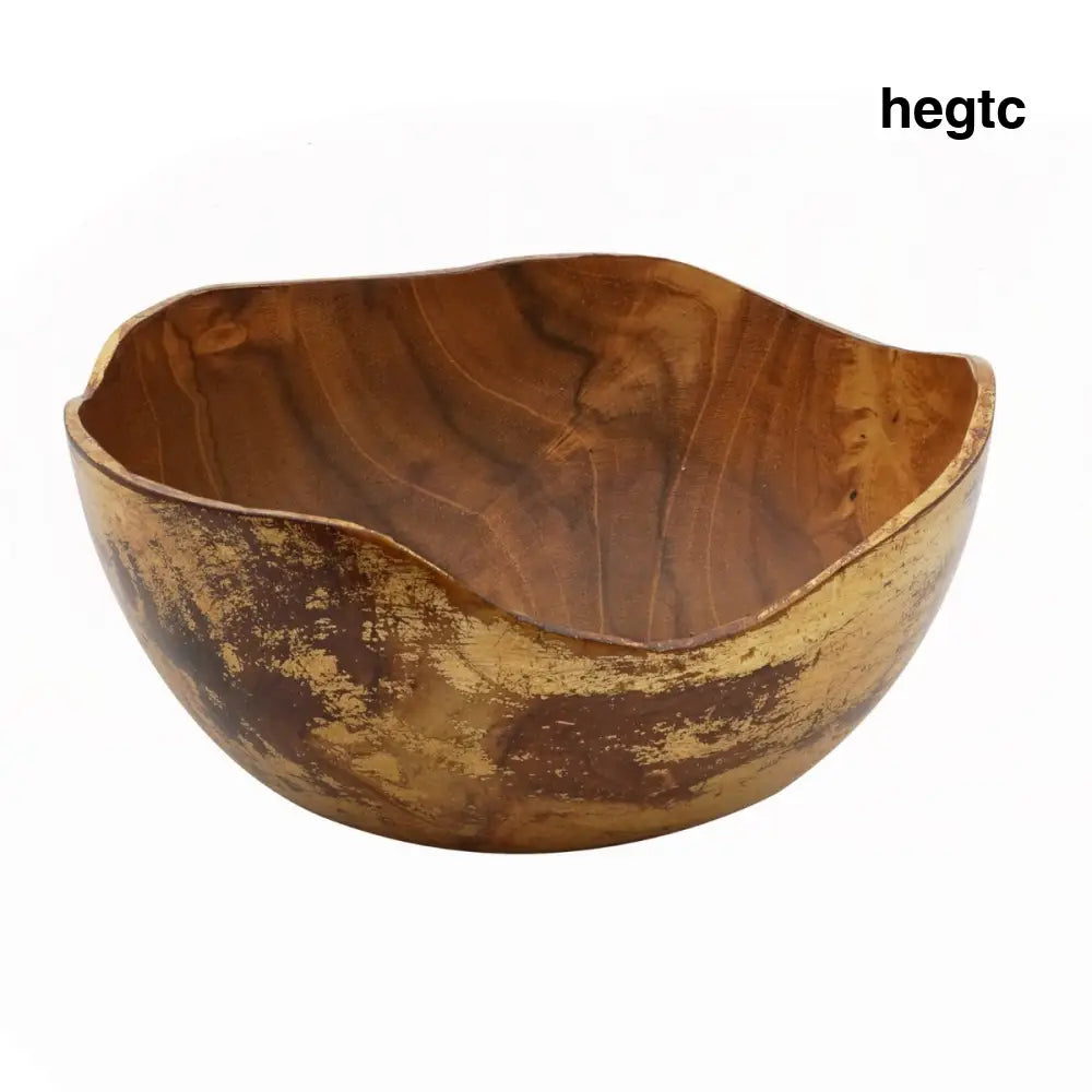 Rico & Plato Adagio Extra Large Teak Bowl with Distressed Gold Leaf Exterior - Bowls & Plates