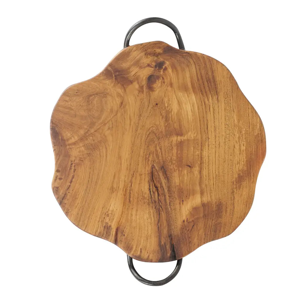 Rico & Plato Amla Pizza Board in Natural Teak with Handles - Cutting & Serving Boards