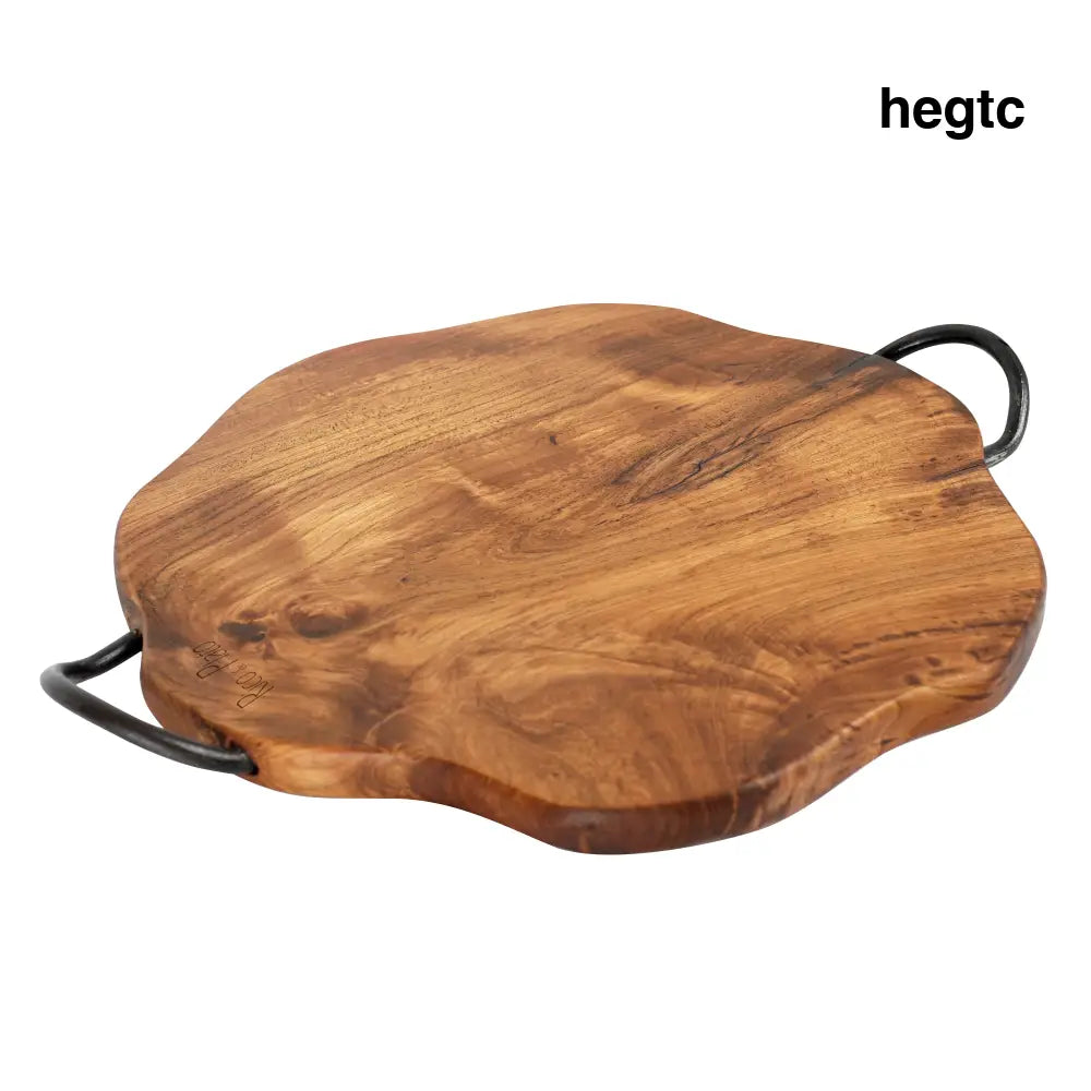 Rico & Plato Amla Pizza Board in Natural Teak with Handles - Cutting & Serving Boards