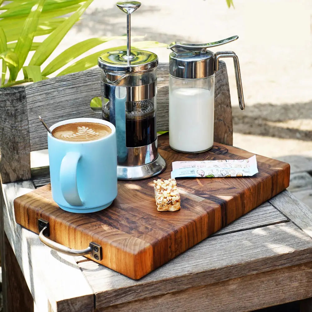 Rico & Plato Celery End Grain Teak Cutting Board/Coffee Server - Coffee Lovers