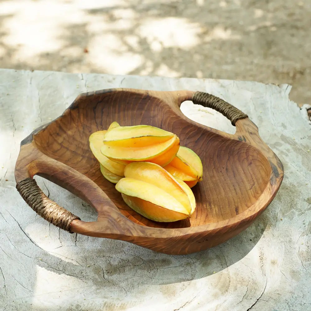 Rico & Plato Dora Teak Serving Bowl with Rope Handles - Bowls & Plates