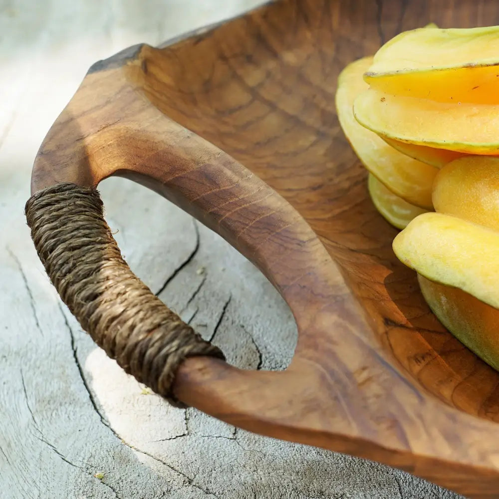 Rico & Plato Dora Teak Serving Bowl with Rope Handles - Bowls & Plates