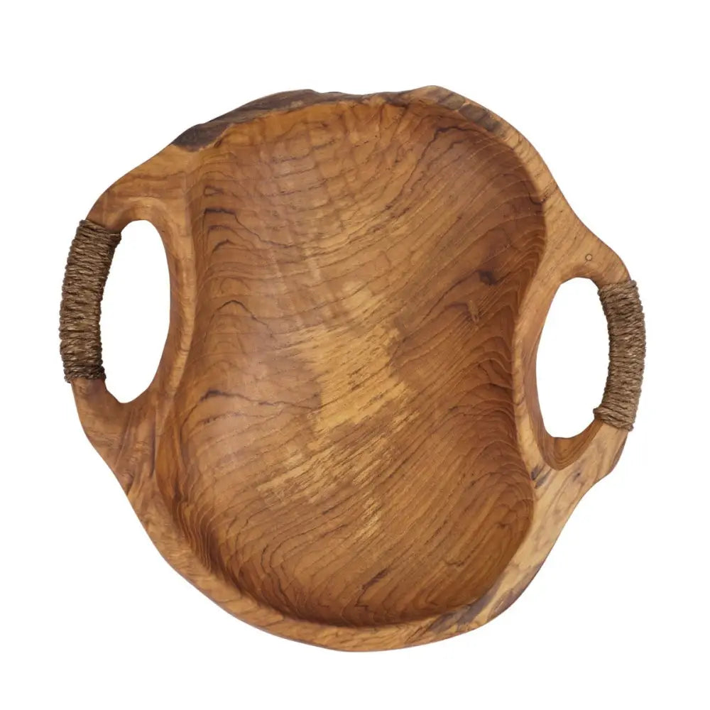 Rico & Plato Dora Teak Serving Bowl with Rope Handles - Bowls & Plates
