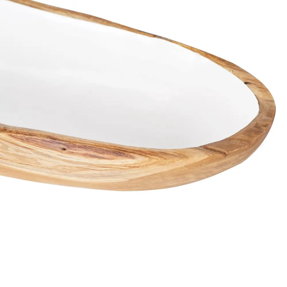 Rico & Plato Dorito Large Teak Bowl with White Interior - Bowls & Plates