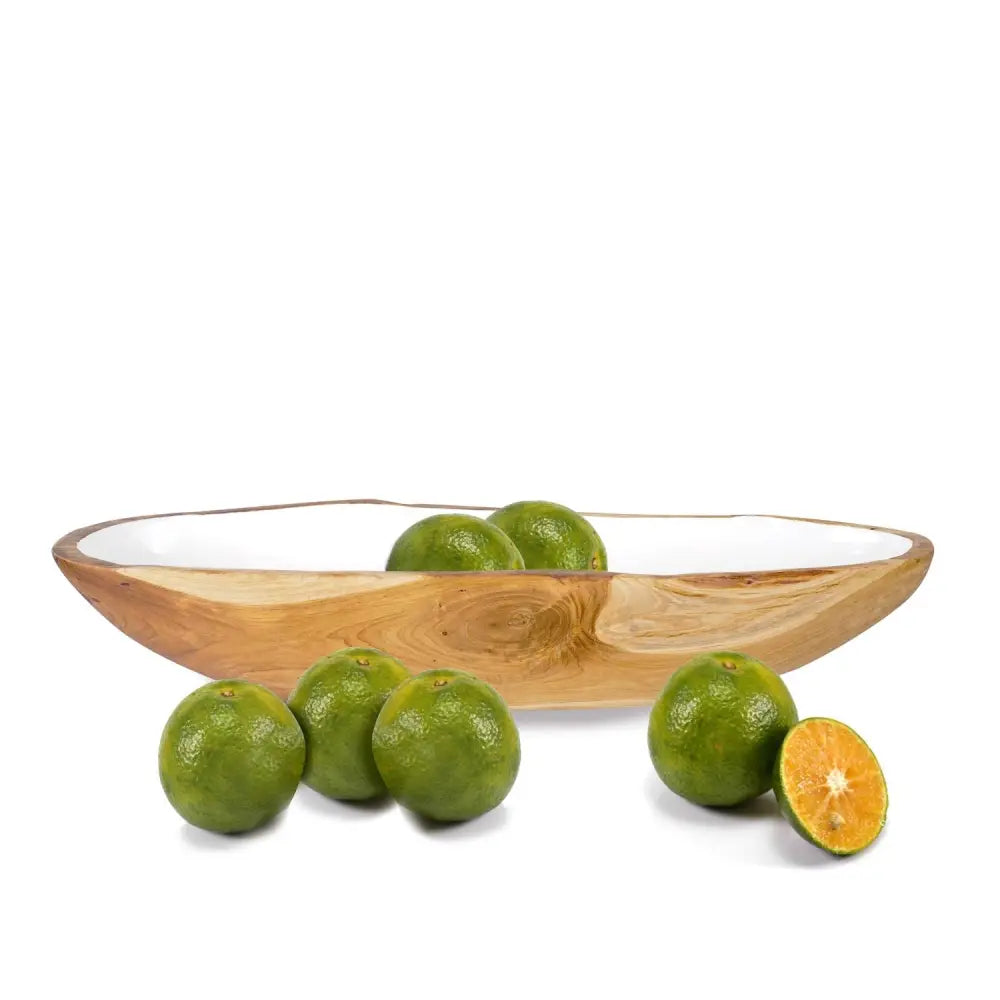 Rico & Plato Dorito Large Teak Bowl with White Interior - Bowls & Plates
