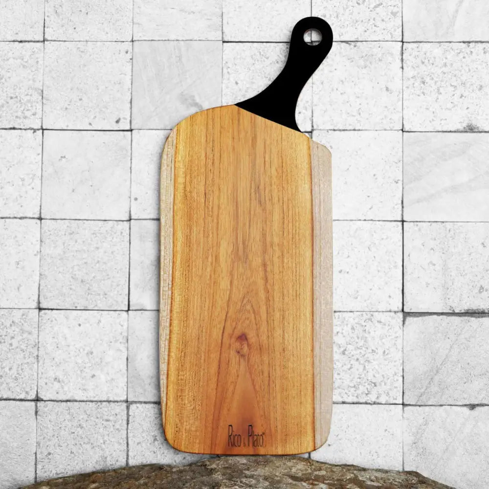 Rico & Plato Laurus Teak Cutting Board/Serving Platter with Black Handle - Cutting & Serving Boards