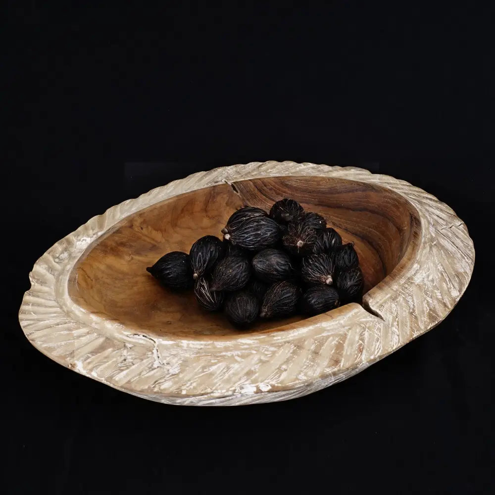 Rico & Plato Toscana Teak Bowl Whitewashed - Bowls & Plates