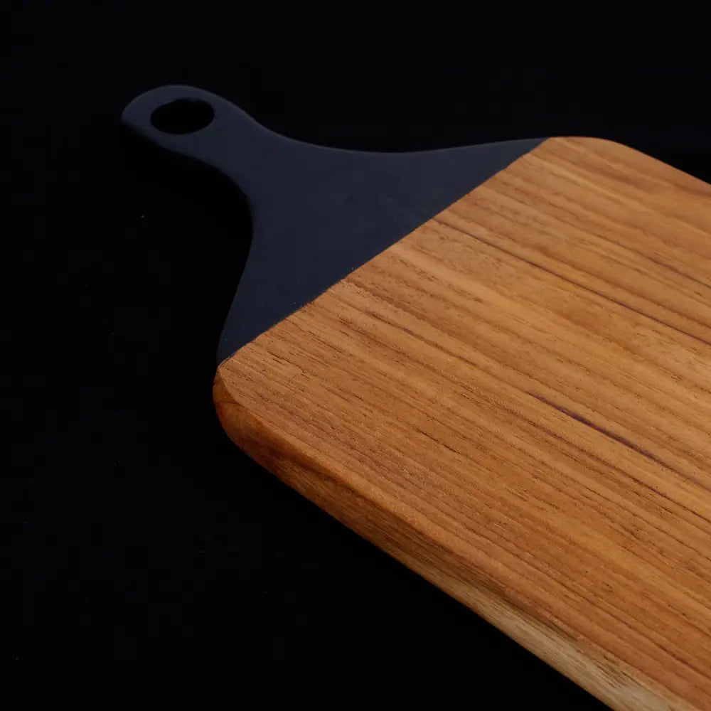 Rico & Plato Viola Teak Cutting Board/Serving Platter with Black Handle - Cutting & Serving Boards